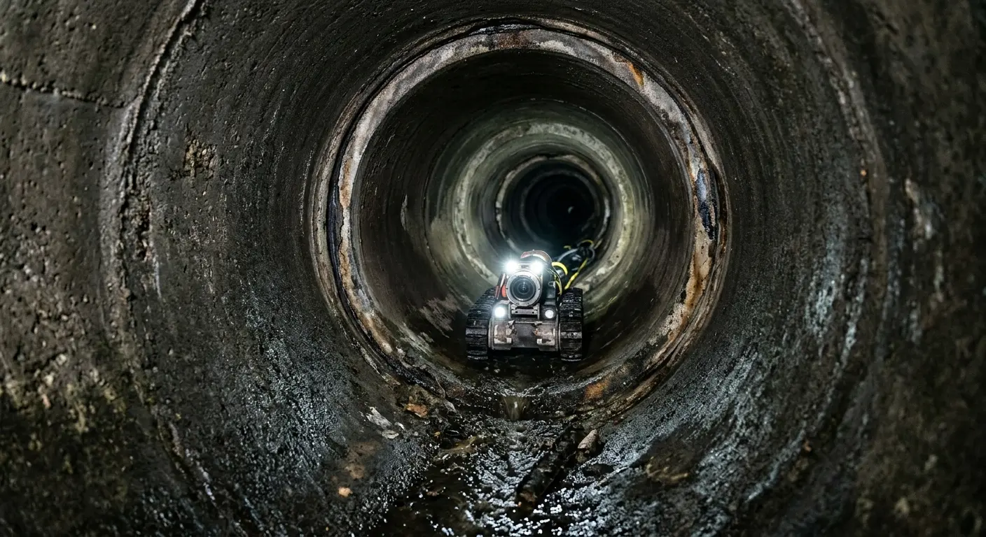 Robotic sewer camera inspecting pipe interior for Drain Snake Service in Temple